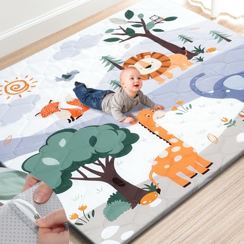Premium Foam Baby Play Mat 71" x 59"  Removable & Machine Washable Cover, Extra Thick Padding Playpen Mat, Non-Slip Crawling Mat, Easy to Clean for Infants, Toddlers & Babies