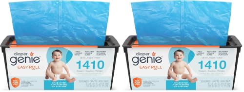 Diaper Genie Easy Roll Refill | 30 Bags Per Refill | Holds Up to 1410 Newborn Diapers | Odor Control | Diaper Pail Refill Bags | Fits Diaper Genie Signature & Platinum Pails (Pack of 2)