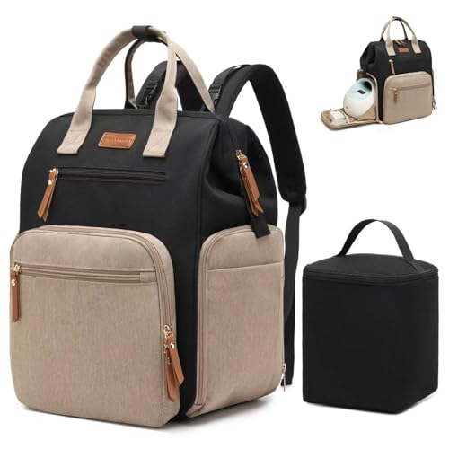 Breast Pump Bag for Spectra S1 S2 Medela, Convertible Large Diaper Bag Backpack for Working Moms with 14 inch Laptop Sleeve & Cooler Storage, Black Khaki