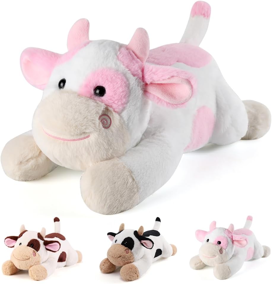 Cow Weighted Stuffed Animals - 22 Inch 4.5 Pounds Weighted Plushies Cow Stuffed Animals - Big Plush Pillow - Cute Plush Toys Gifts for Kids & Adults (22" 4.5 lbs Pink)