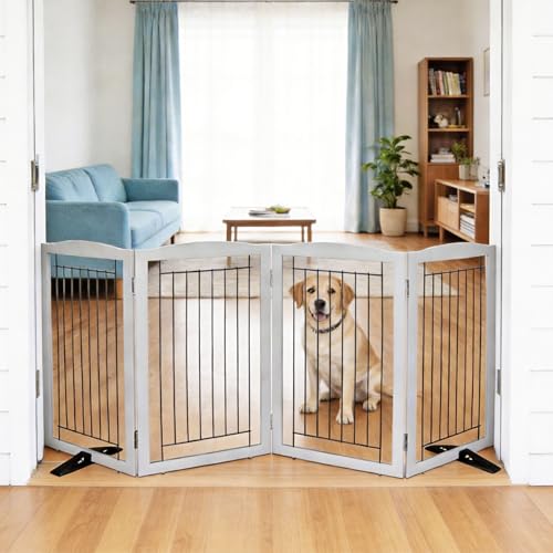 ZJSF Freestanding Dog Fence Indoor, 4 Panels (Grey)