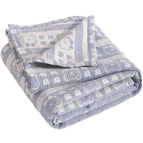NTBAY 3 Layer Muslin Toddler Blanket (Blue Bear)