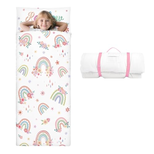 Kids Sleeping Bag Toddler Nap Mat with Removable Pillow, Large Foldable Sleeping Bag for Girls Boys, Easy Clean Slumber Bag with Double Zip for Camping School Preschool Daycare, 5924 inch