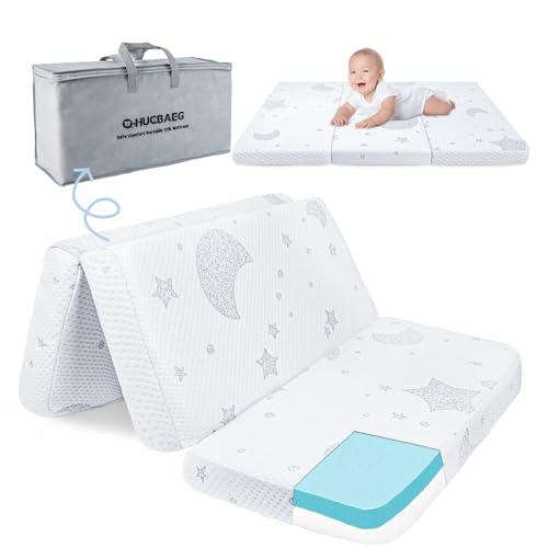 Pack and Play Mattress, 38"x26" Dual-Sided Memory Foam Trifold Pack N Play Mattresses with Breathable Washable Cover, Portable Baby Travel Playpen Mattress with Carry Bag
