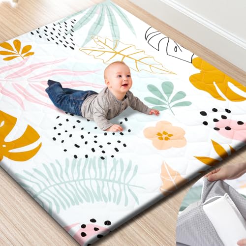 Premium Foam Baby Play Mat 50x50  Removable & Machine Washable Cover, Extra Thick Padding Playpen Mat, Non-Slip Crawling Mat, Easy to Clean for Infants, Toddlers & Babies