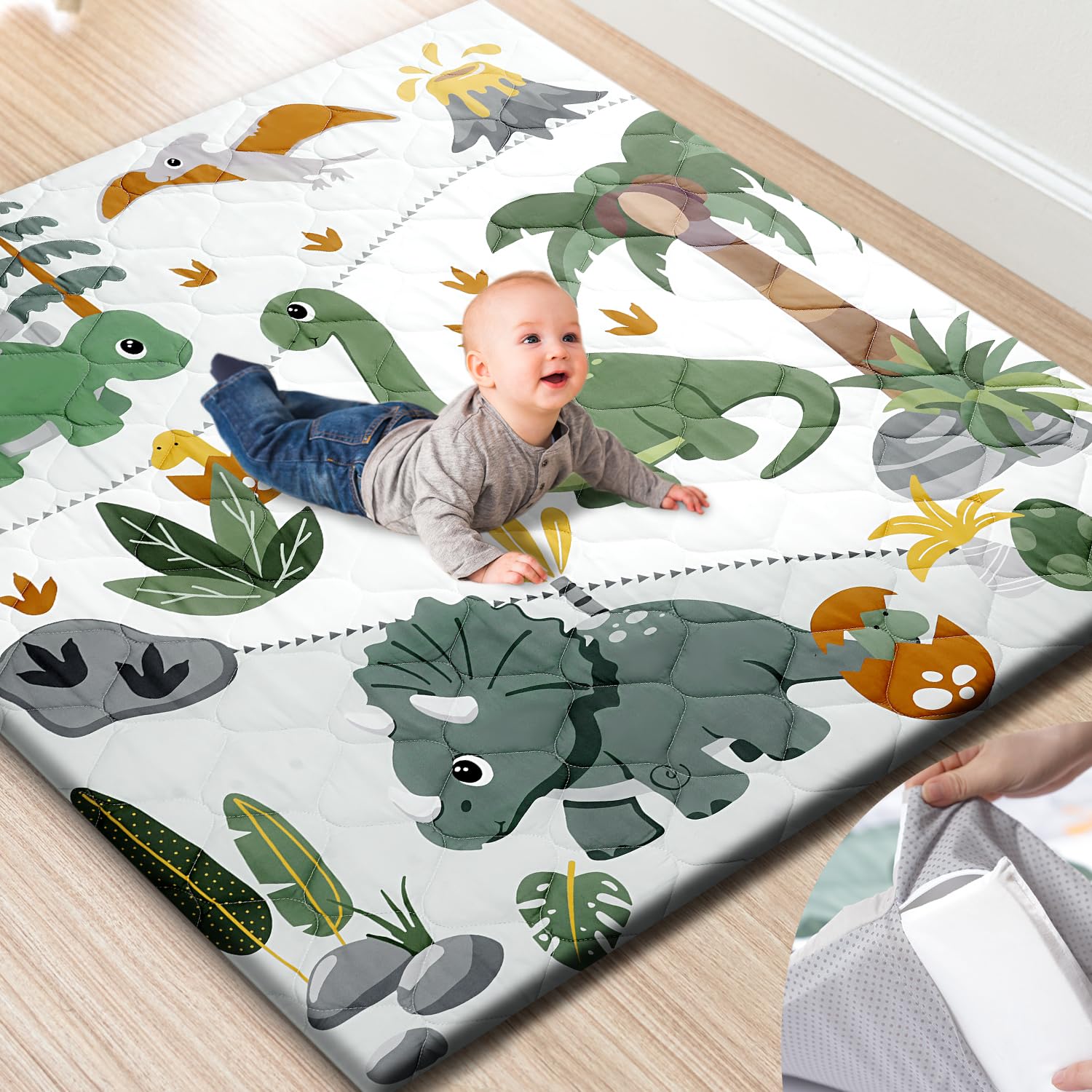 Premium Foam Baby Play Mat 50x50  Removable & Machine Washable Cover, Extra Thick Padding Playpen Mat, Non-Slip Crawling Mat, Easy to Clean for Infants, Toddlers & Babies