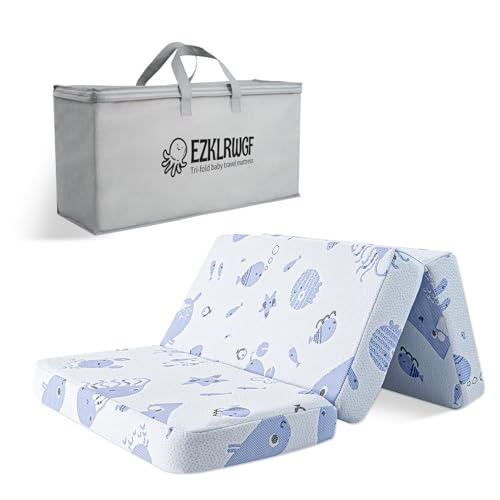 Trifold Pack and Play Mattress,Portable Dual Sided Soft & Firm Premium Memory Foam Pack N Play,Thick Mattress for Pack N Play with Removable Cover