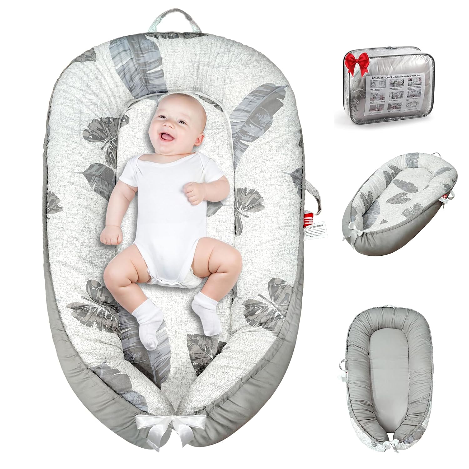 SUPRBIRD Baby Lounger (Leaves Grey)