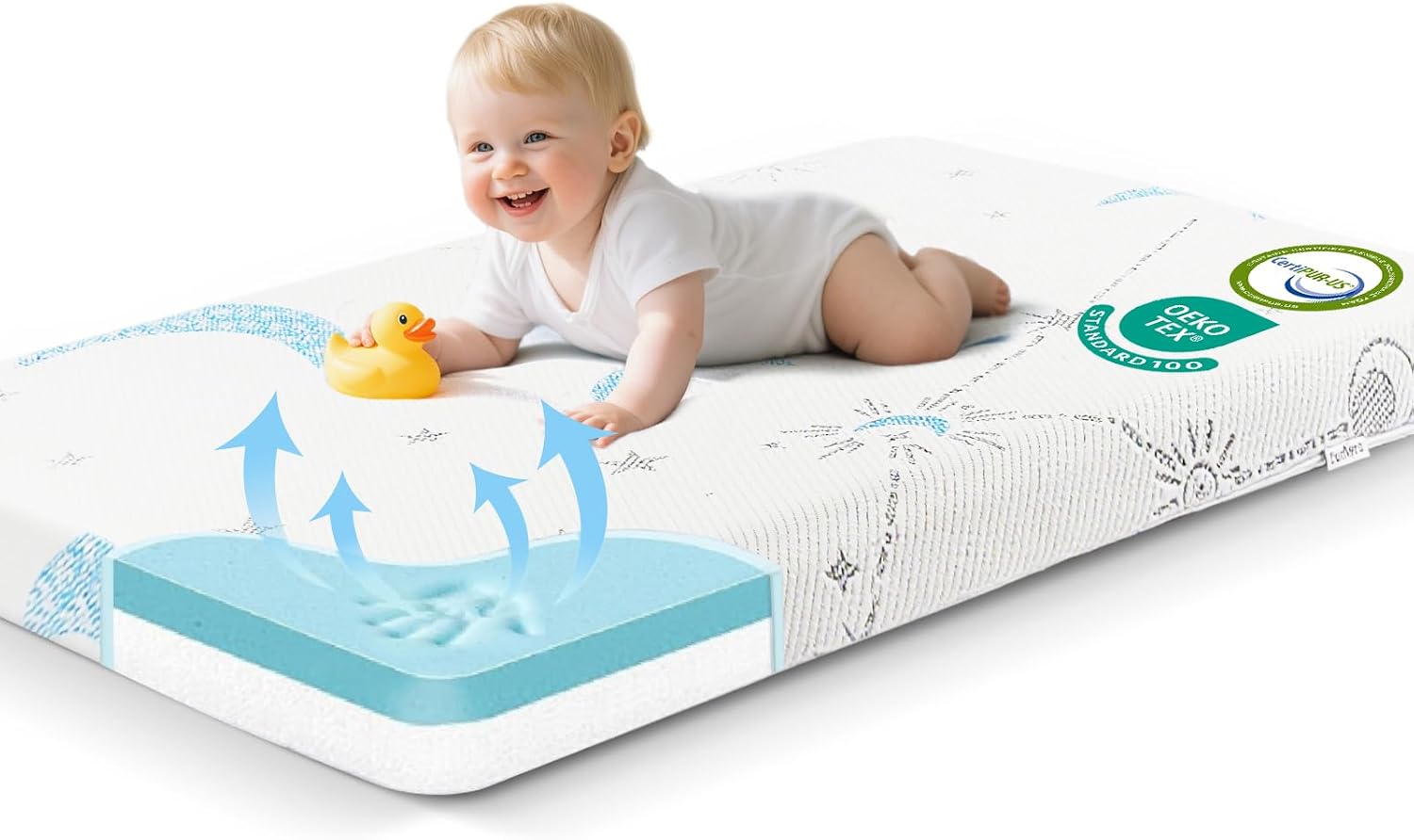 PanKers Pack and Play Mattress Pad 38"x26",Breathable Pack N Play Mattresses for Baby, Portable Crib Mattress with Removable Washable Cover and Memory Foam