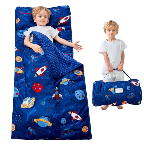 Toddler Nap Mat with Pillow and Blanket, Extra Large Rolled Napping Mats,Slumber Bags for Boys Girls,Kids Sleeping Bag for Daycare, Preschool Travel Camping