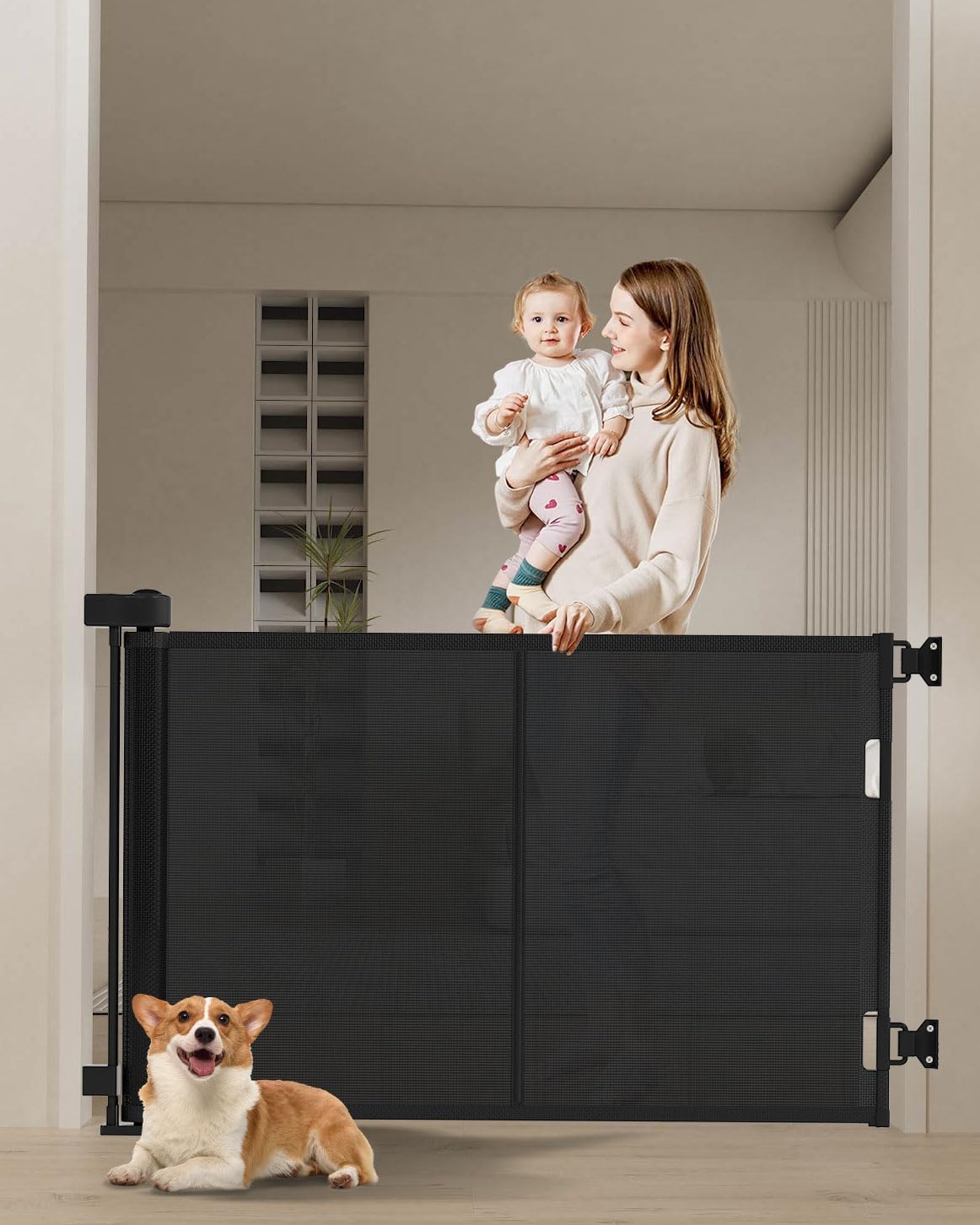Retractable Baby Gates (Black, 48" Tall x 59" Wide)