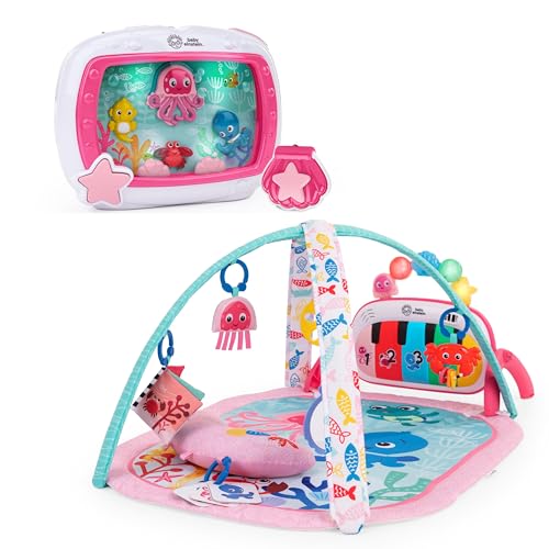 Baby Einstein Sea Dreams Soother Musical Crib Toy & Ocean Explorers 4-in-1 Kickin Tunes Jellyfish Gym, Pink, Musical Baby Play & Sound Bundle, Newborn+